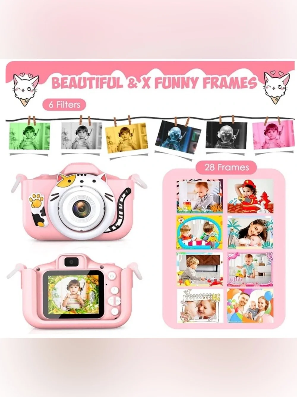 Kids Video Camera 32GB SD Card resolution lenses